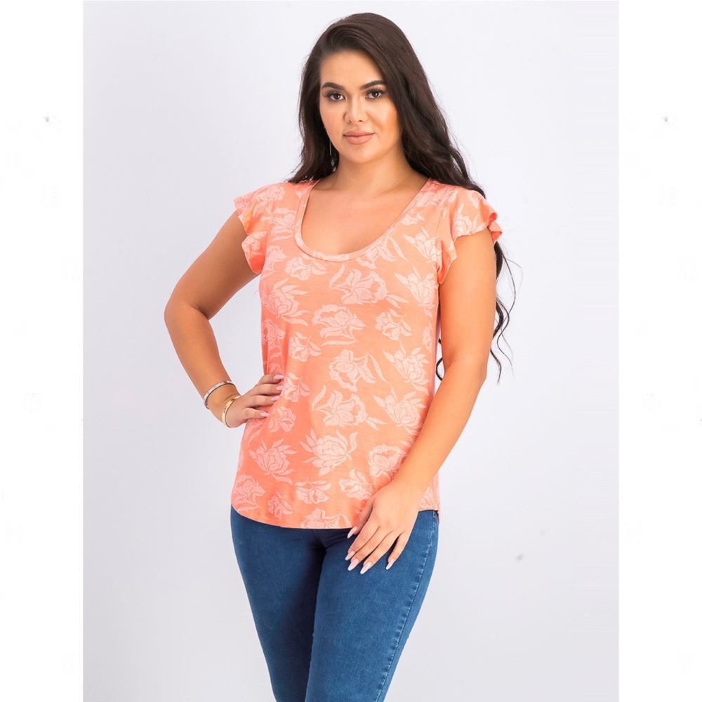 Daniel Rainn Norielle Flutter Sleeve Top Floral Dot Orange White M - Picture 1 of 9